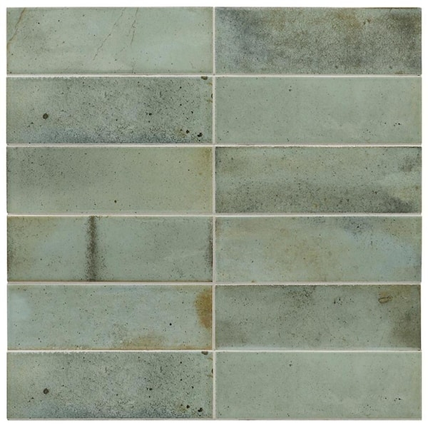 Wall Tile Antiqued Subway Glossy Sage Green Mottled