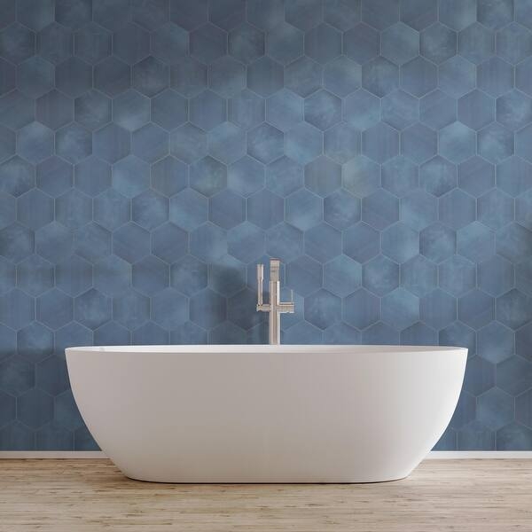Wall Tile Azul Blue Hue Tonal Variation Matte Hexagonal Sleek