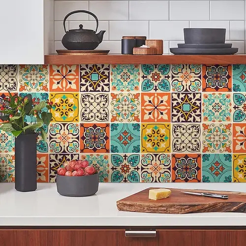 Wall Tile Backsplash with Eclectic Bohemian Patchwork