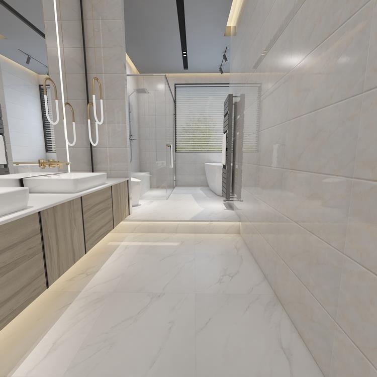 Wall Tile Bathroom Marble Look Large Format Glossy Veined