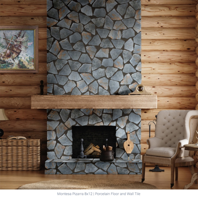 Wall Tile: Blue-Gray Flagstone Slate Look for Rustic Cabin Hearth