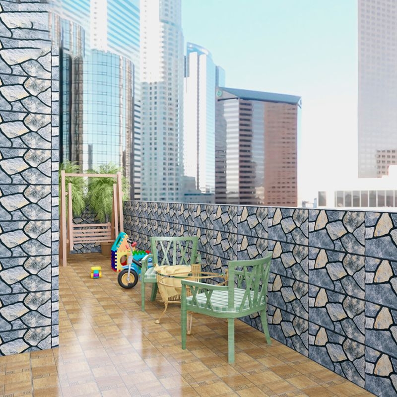 Wall Tile Blue Grey Stacked Stone Print for Balcony