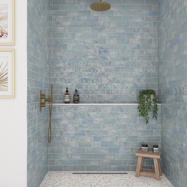 Wall Tile Blue Subway Tile Shower Marble Penny Rounds Brass