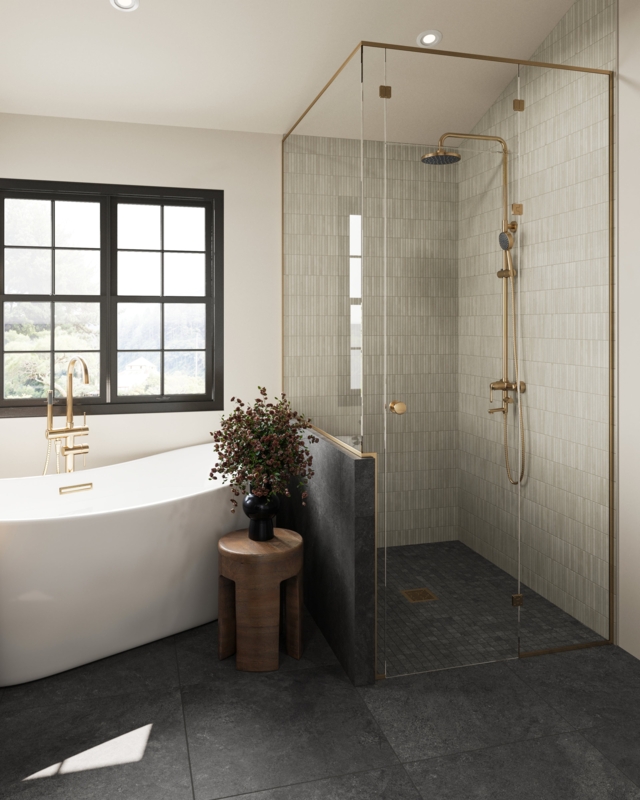 Wall Tile Bone Glossy Finish Vertical Stack Bond Shower Design