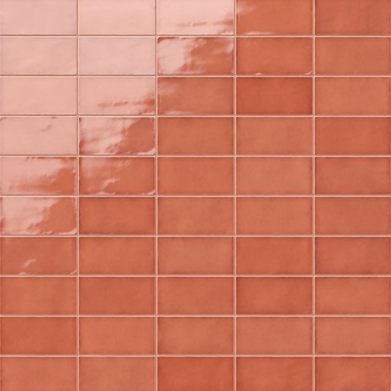 Wall Tile Ceramic Coral Color Glossy Subway Stacked Bond Layout