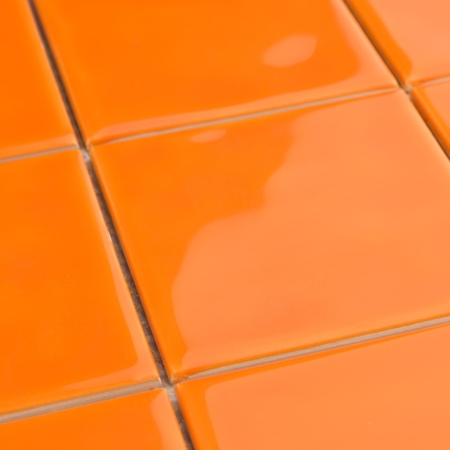 Wall Tile Ceramic Glossy Twisted Texture Vibrant Orange Square