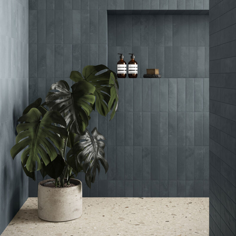Wall Tile Dark Blue Matte Vertical Stack Modern Bathroom