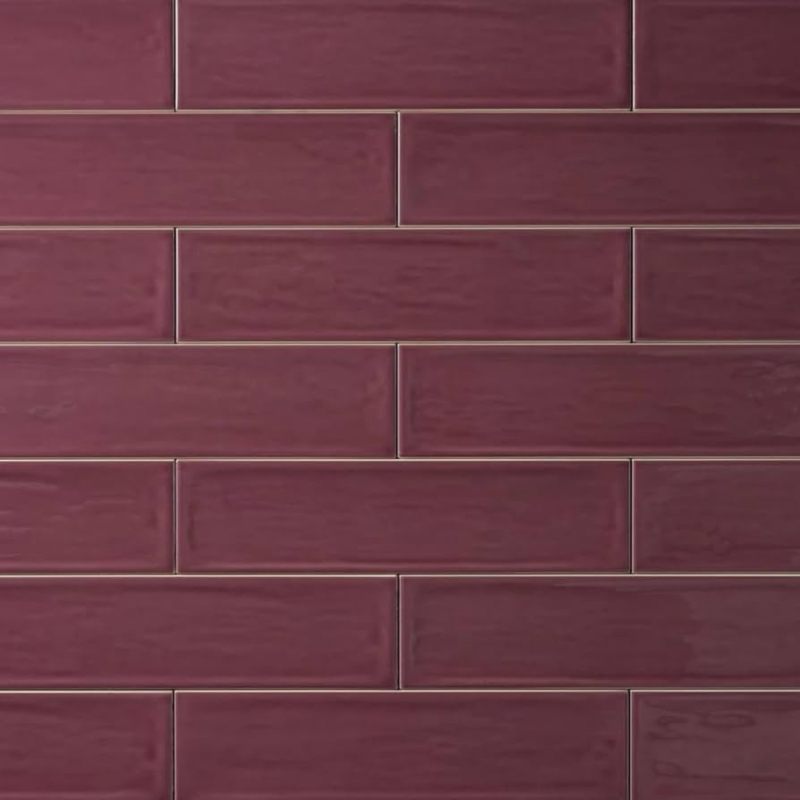 Wall Tile Deep Purple Ceramic Subway with Rippled Texture