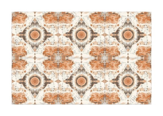 Wall Tile, Distressed Terra Cotta Mandala Pattern, Ceramic Appearance