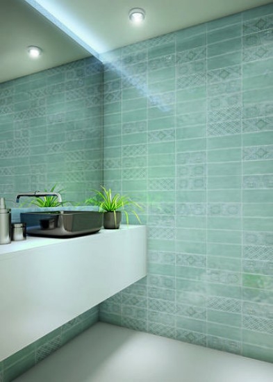 Wall Tile: Embossed Ceramic Geometric Pattern Glossy Subway Look Spa Bathroom