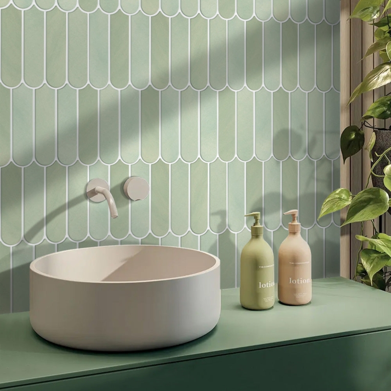Wall Tile Fish Scale 3D Matte Light Olive Green
