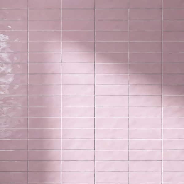 Wall Tile Glossy Blush Vertical Stack Wavy Texture