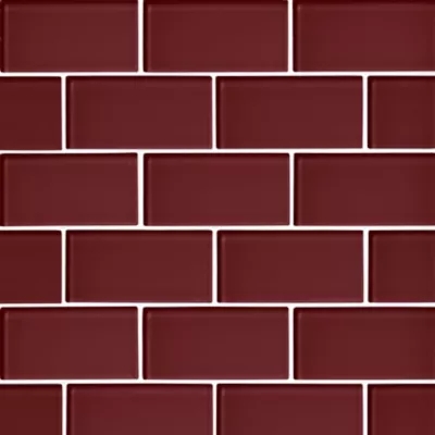 Wall Tile Glossy Burgundy Glass in Running Bond Pattern