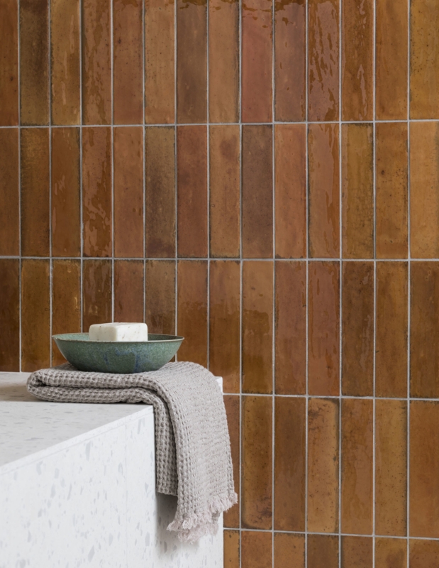 Wall Tile Glossy Burnt Orange Ceramic Subway Reflective