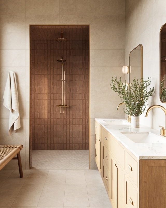 Wall Tile Glossy Clay Vertical Stack Shower Design Ceramic