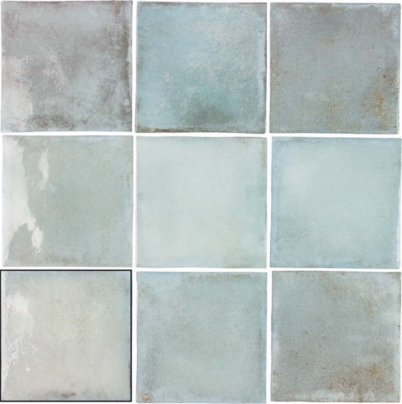 Wall Tile: Glossy Distressed Pale Green Variegated Finish