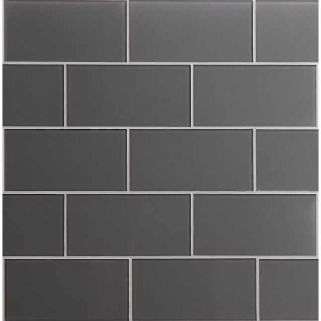 Wall Tile Glossy Glass Dark Gray Subway Running Bond Pattern