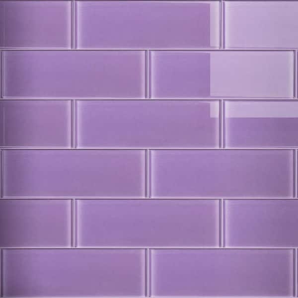 Wall Tile Glossy Glass Lavender Subway Rectangular Running Bond