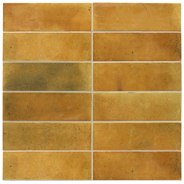 Wall Tile Glossy Honey Orange Ceramic Subway Pitted Texture