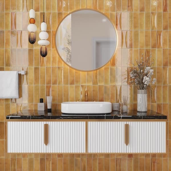 Wall Tile Glossy Honey Orange Glaze Vertical Subway Contemporary
