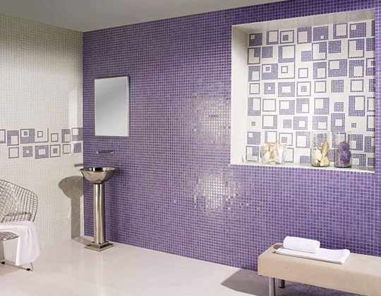 Wall Tile Glossy Mosaic Grid Geometric Niche Design Bathroom Decor