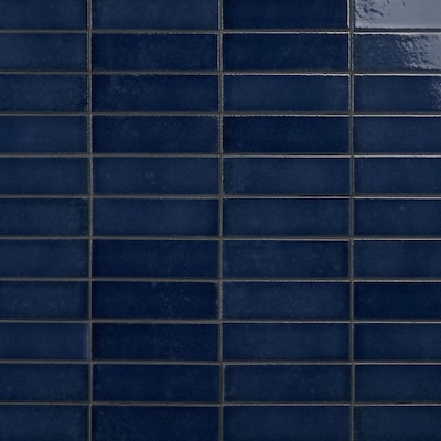 Wall Tile Glossy Navy Blue Narrow Vertical Stacked Layout