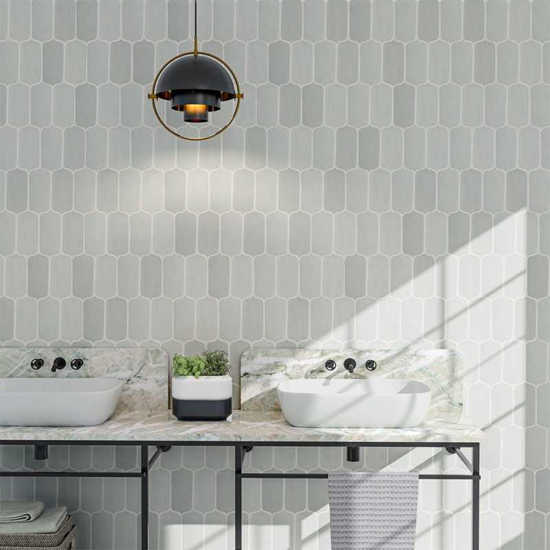 Wall Tile Glossy Pale Green Tear Shaped Tiles Ceramic Sleek Spa