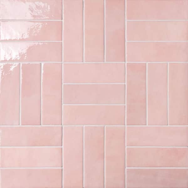 Wall Tile Glossy Parquet Pattern Handmade Ceramic