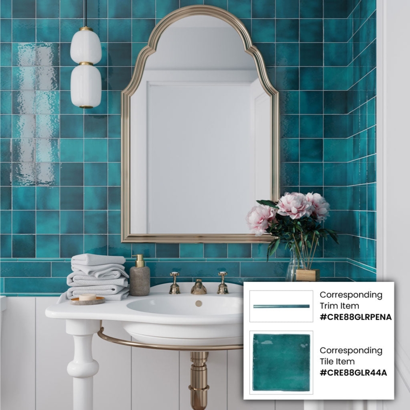 Wall Tile Glossy Square Teal with Tonal Variation, Coastal Modern