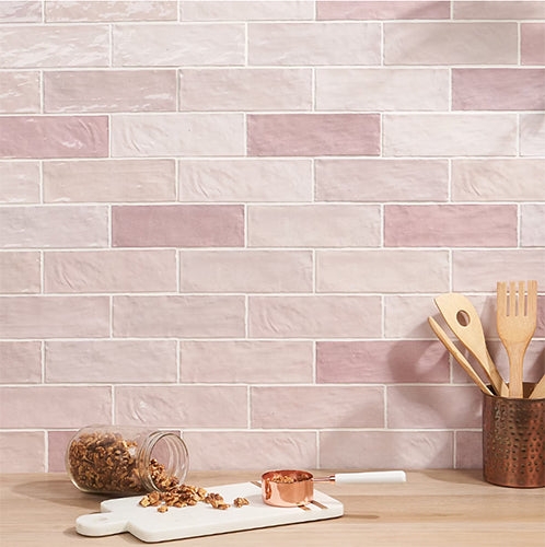 Wall Tile Glossy Subway Undulated Texture Artisanal Glazed