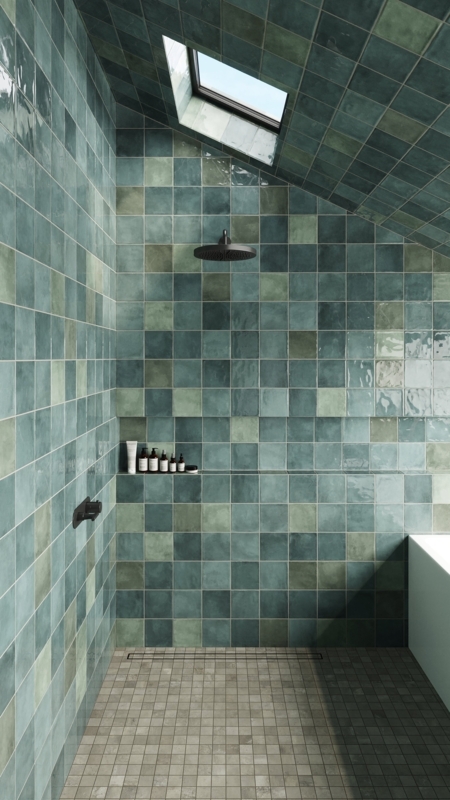 Wall Tile Glossy Teal Green Tonal Variegation Sloped Ceiling
