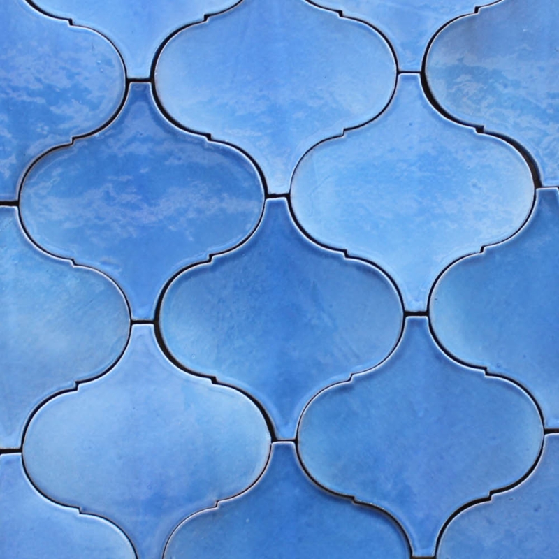 Wall Tile Glossy Variegated Tones Blue Arabesque Glaze