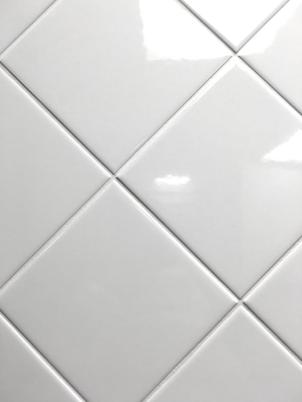 Wall Tile Glossy White Square Diamond Pattern Ceramic Backsplash