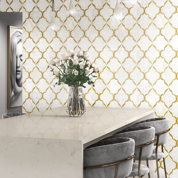 Wall Tile Gold Arabesque Lattice Marble Background Scene