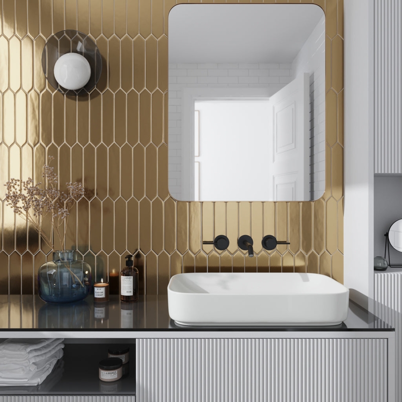 Wall Tile Gold Picket Tile Glossy Finish Glam Backsplash Ideas