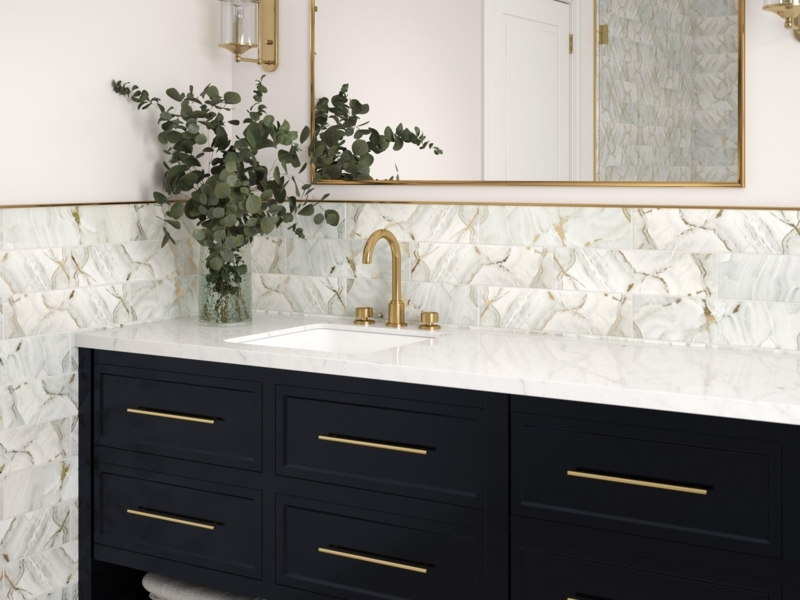 Wall Tile Gold Veined Backsplash Polished Modern Glam Bathroom Backsplash