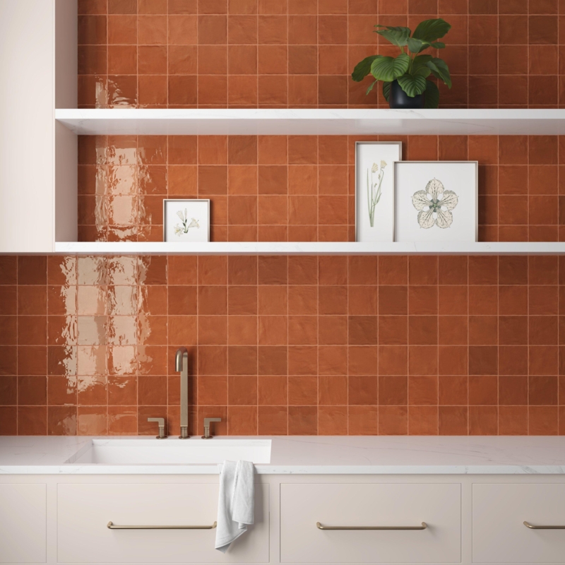 Wall Tile Handcrafted Burnt Sienna Glossy Kitchen Backsplash