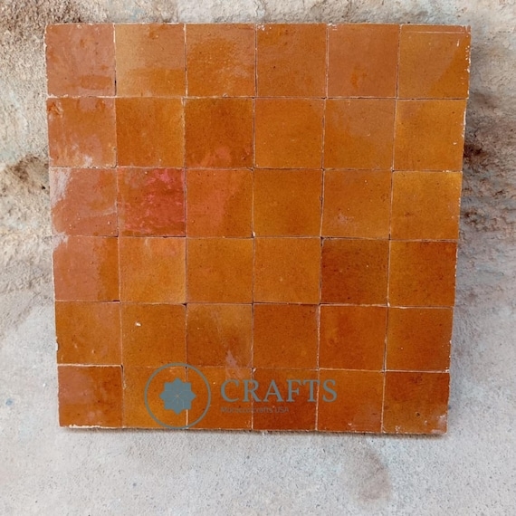 Wall Tile Handmade Burnt Orange Moroccan Zellige Hand-Cut
