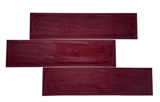 Wall Tile Handmade Ceramic in Glossy Wine Staggered Layout