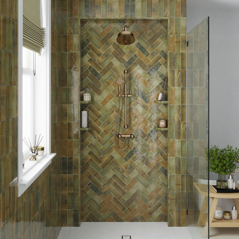 Wall Tile Herringbone Subway Pattern Variegated Glossy