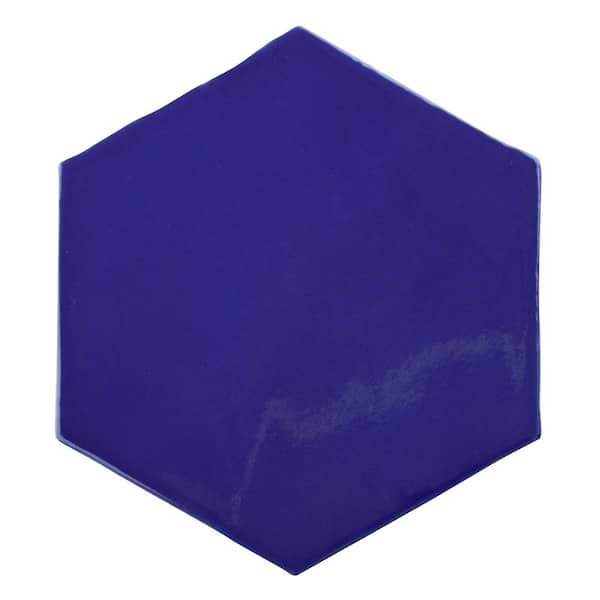 Wall Tile Hexagonal Glossy Finish Bold Cobalt Blue Ceramic