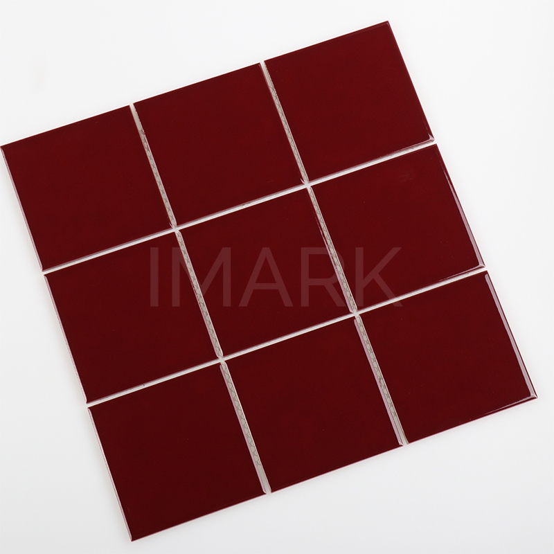 Wall Tile High Gloss Burgundy Ceramic Square Mosaic Grid