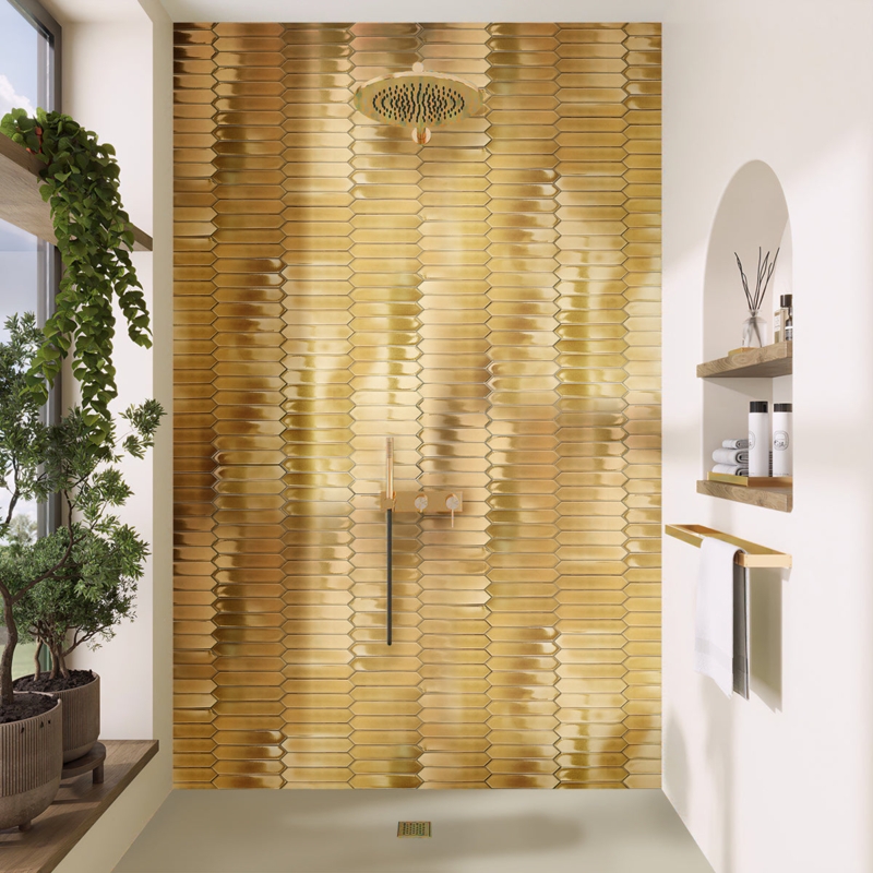 Wall Tile High Gloss Metallic Finish Picket Shape Bathroom Tile Ideas