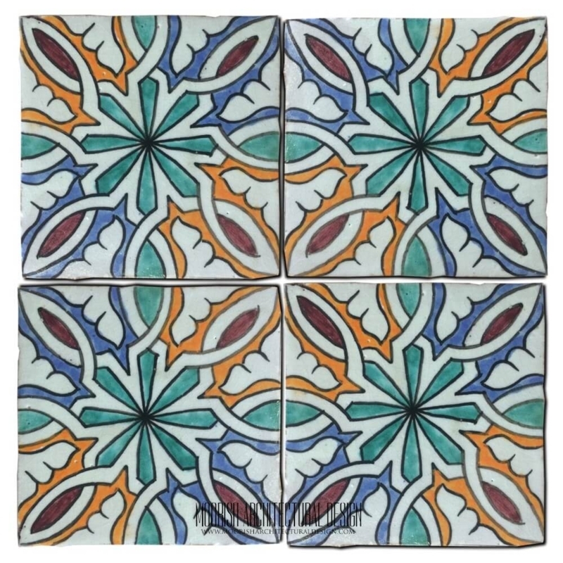 Wall Tile Interlocking Geometric Pattern Vibrant Teal Arabesque Glossy