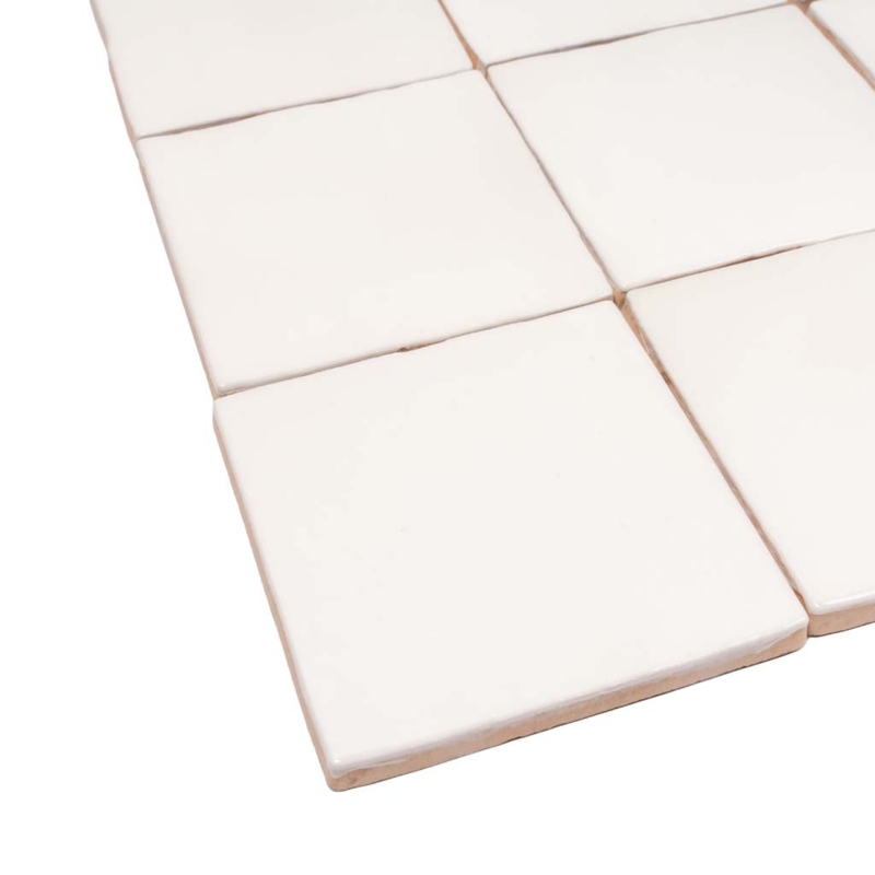 Wall Tile Ivory White Glossy Ceramic Square Handmade Edge