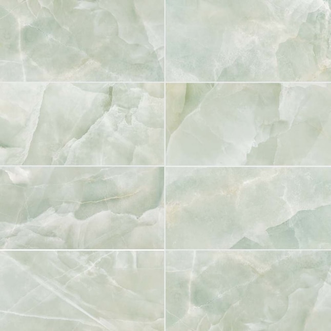 Wall Tile: Jade Green Porcelain Polished with Cloudy Veining