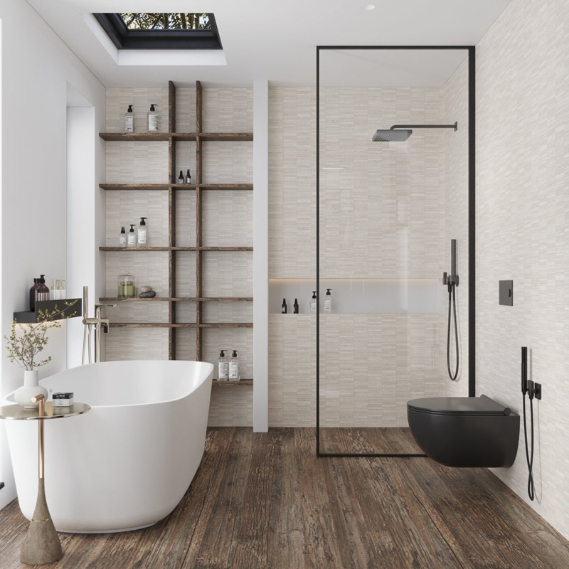 Wall Tile Large Format Linear Grid Ribbed Texture Chalk Beige
