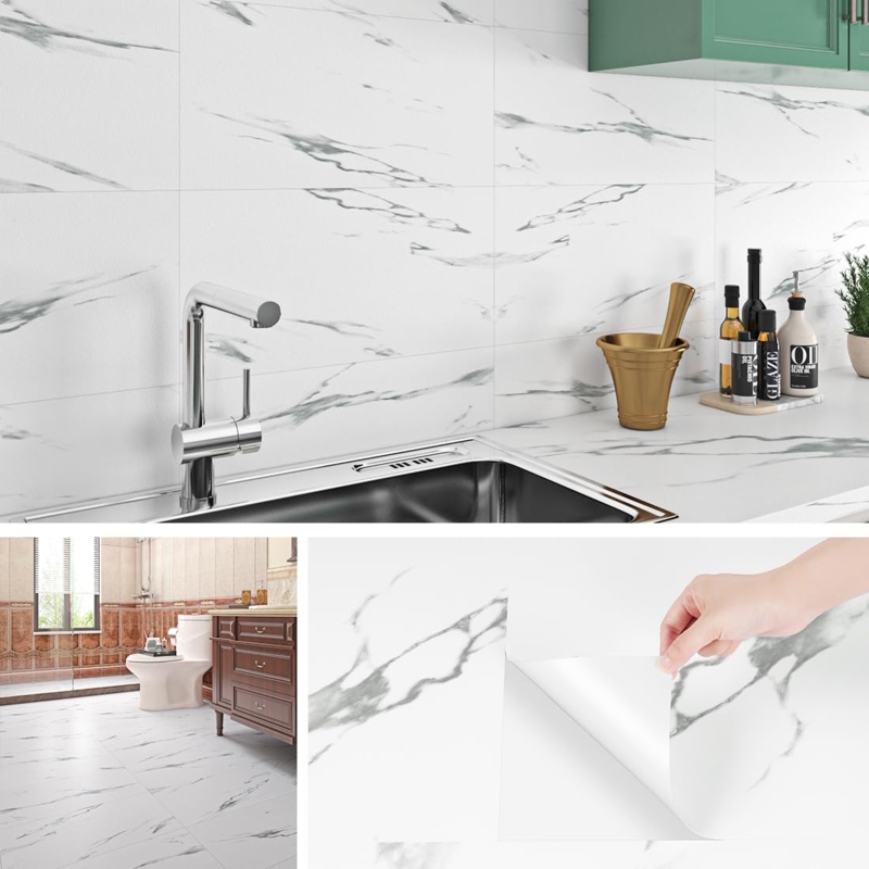 Wall Tile Large Format Peel and Stick Marble Veining