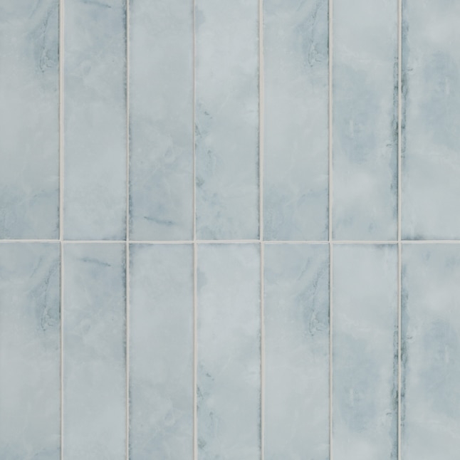 Wall Tile Marbled Veining Sky Blue Glossy Coastal Kitchen Tile Ideas