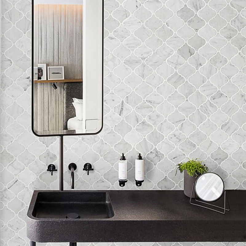 Wall Tile Matte Black Contrast Marbled Veining Bathroom